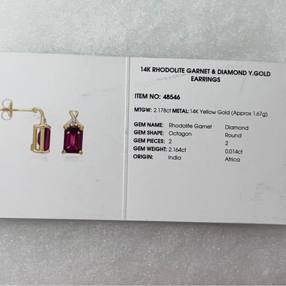 14K Rhodolite Garnet & Diamond Yellow Gold Earrings- Excellent Condition - Picture 4 of 9
